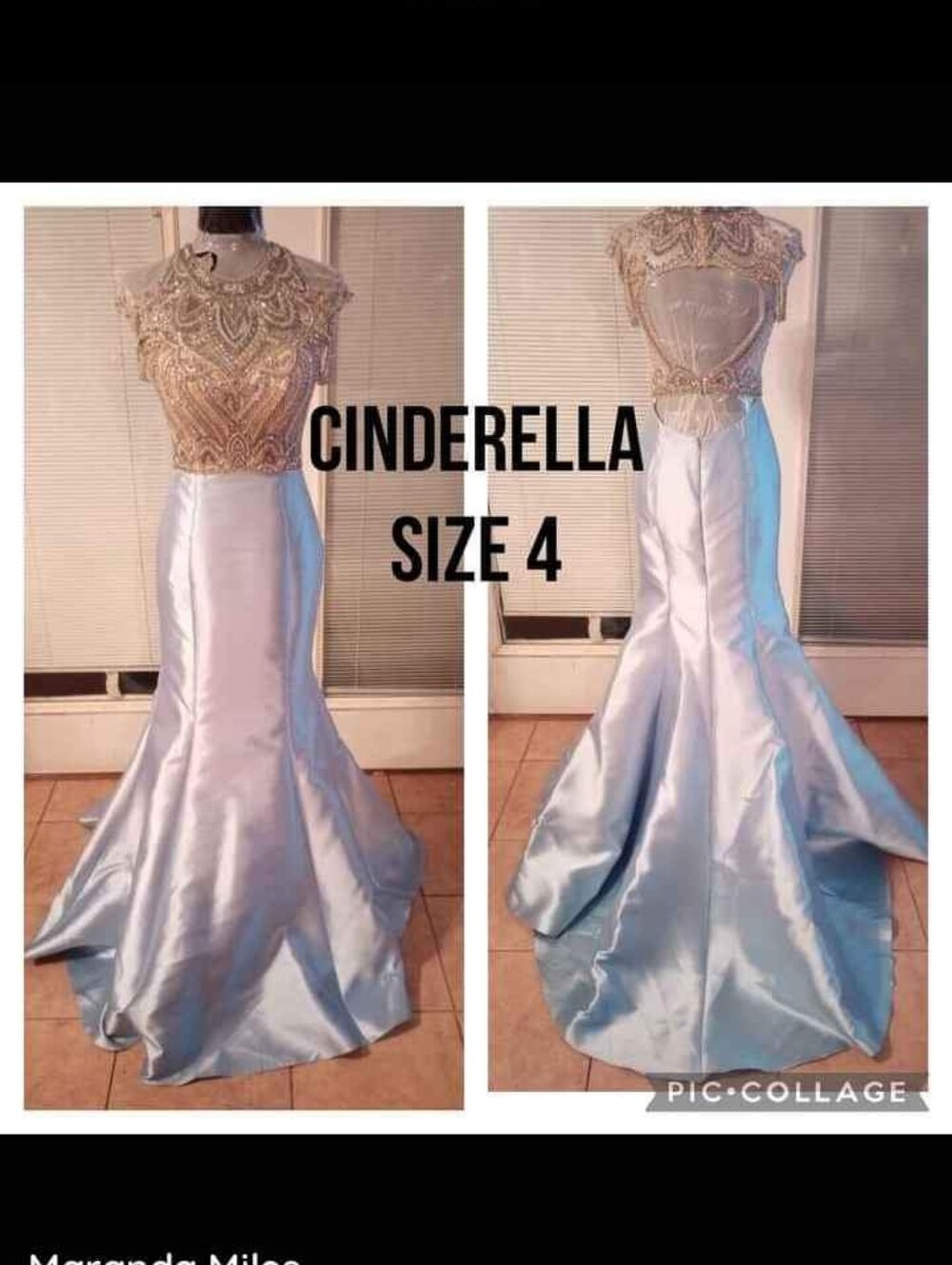 Cinderella Brand Beaded Bodice Light Blue Satin Mermaid Gown